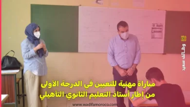 تعلن وزارة التربية الوطنية والتعليم الأولي والرياضة عن مباراة مهنية للتعيين في الدرجة الأولى من إطار أستاذ التعليم الثانوي التأهيلي