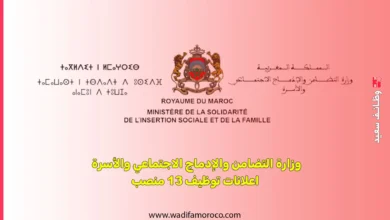 وزارة التضامن والإدماج الاجتماعي والأسرة اعلانات توظيف 13 منصب