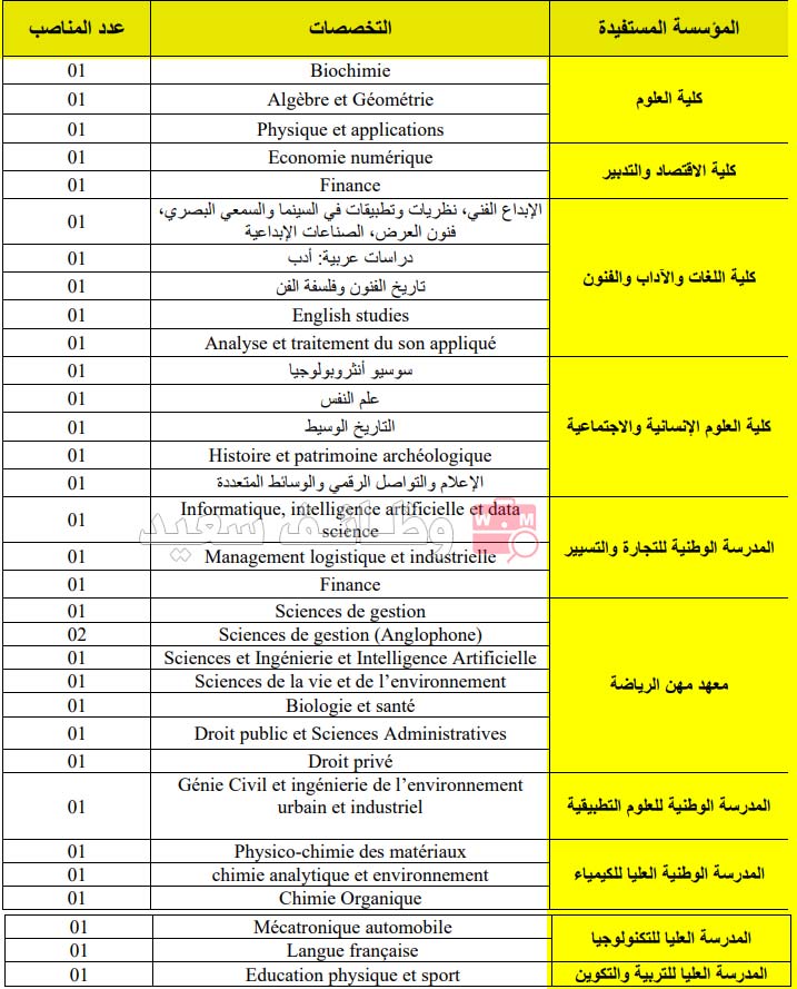 جامعة ابن طفيل بالقنيطرة- مبارة لتوظيف ثلاثة وثلاثين (33) أستاذاً محاضراً