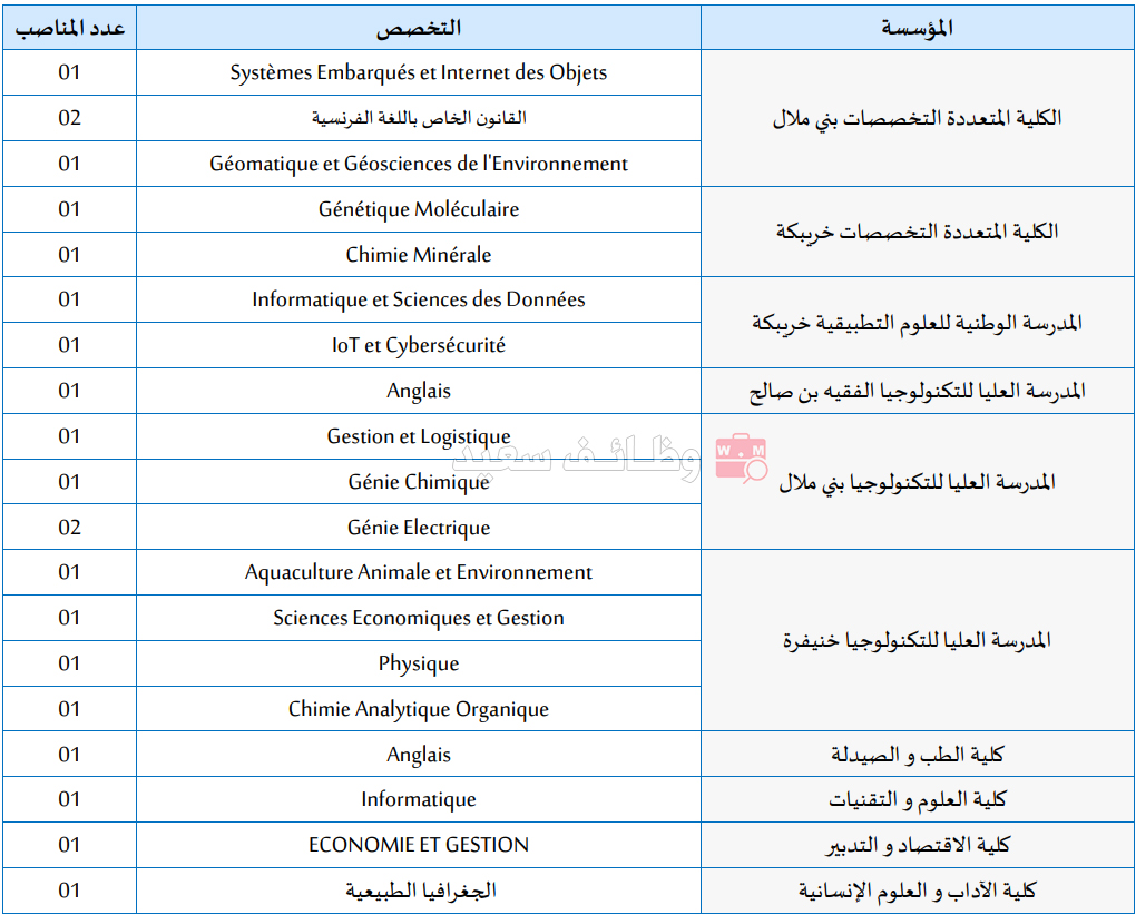 جامعة السلطان مولاي سليمان ببني ملال تعلن عن إجراء مباريات توظيف أساتذة محاضرين (21 منصبا) 1 جامعة السلطان مولاي سليمان ببني ملال تعلن عن إجراء مباريات توظيف أساتذة محاضرين 21 منصبا