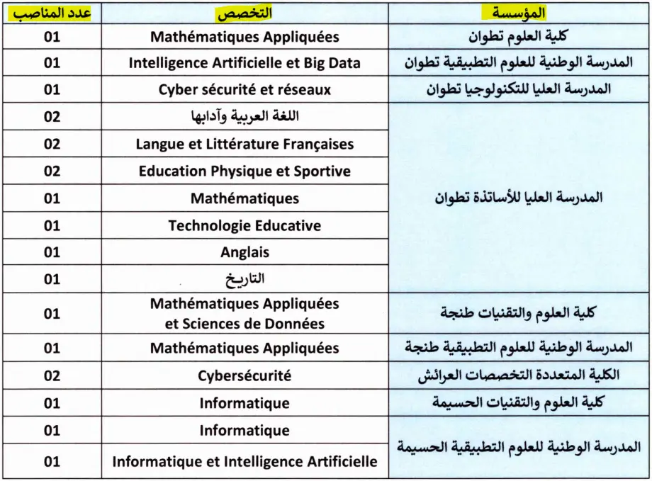جامعة عبد المالك السعدي- مباريات توظيف أساتذة محاضرين (20 منصب)