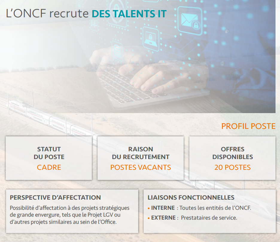 المكتب الوطني للسكك الحديدية يوظف 20 إطاراً في تكنولوجيا المعلومات: مطورين، مهندسي ذكاء اصطناعي، مدراء مشاريع SI وملفات أخرى. عقد دائم بالرباط. آخر أجل: 25 ديسمبر 2025.