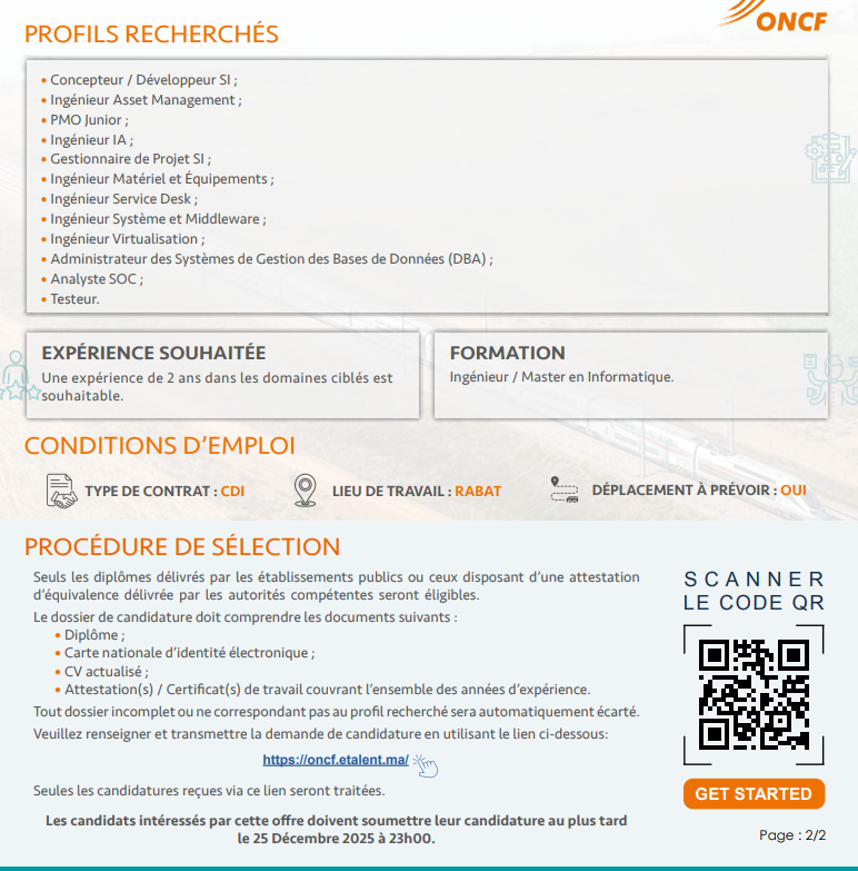 المكتب الوطني للسكك الحديدية يوظف 20 مهندس دولة في المعلوميات