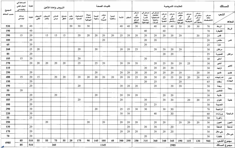 المرفق رقم (1): جدول توزيع مقاعد مباراة ولوج المعاهد العليا للمهن التمريضية وتقنيات الصحة، سلك الإجازة، دورة يوليوز2026